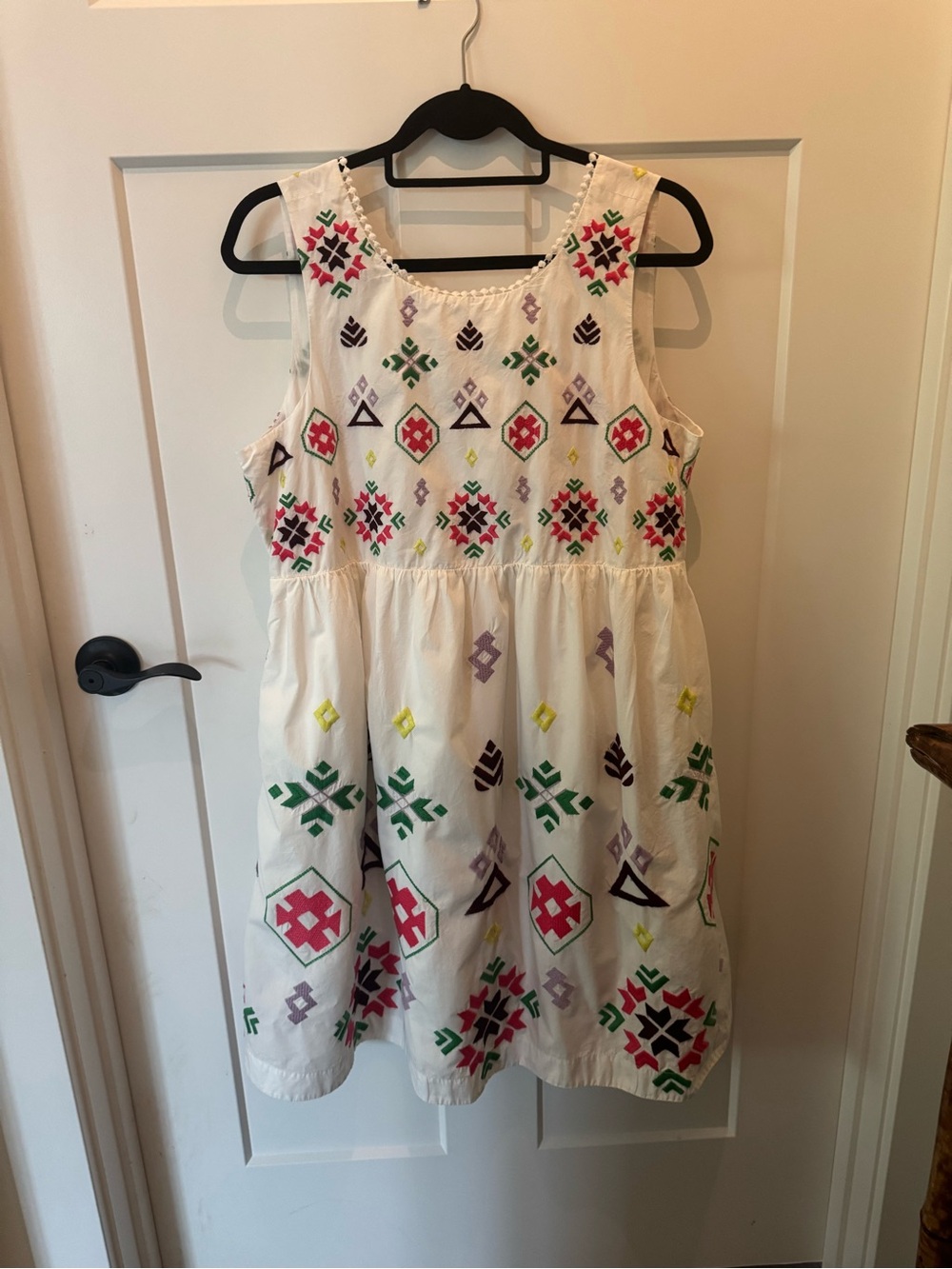 Anthropologie White 100% embroidered cotton lined dress LP EUC 1 small spot - Picture 2 of 7